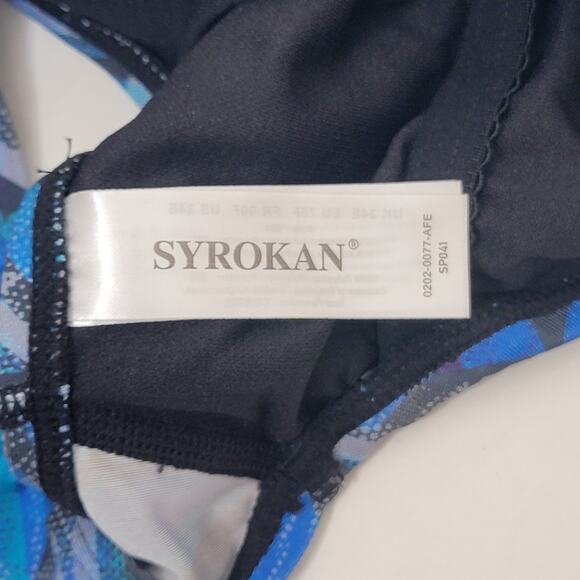 NWT Syrokan Racerback Swimsuit Blue Geometric 34E Athletic One Piece Training - Picture 9 of 12